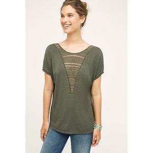 NWT Anthropologie Tiny Macrame Bib Tee Green Small